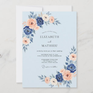 Invitación Boda de ranúnculo de eucalipto albaricoque índigo