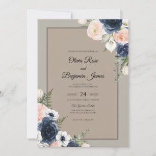 Invitación Boda de ranúnculo de eucalipto albaricoque naval