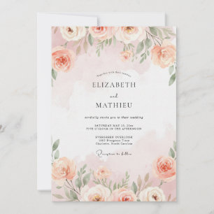 Invitación Boda de ranúnculo de eucalipto albaricoque suave