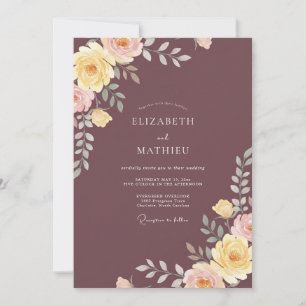 Invitación Boda de ranúnculo de eucalipto amarillo ciruela