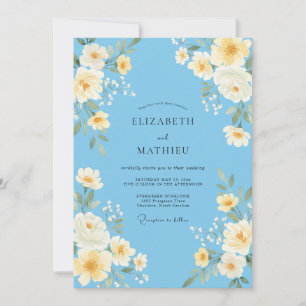 Invitación Boda de ranúnculo de eucalipto amarillo del cielo