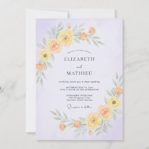 Invitación Boda de ranúnculo de eucalipto amarillo lavanda