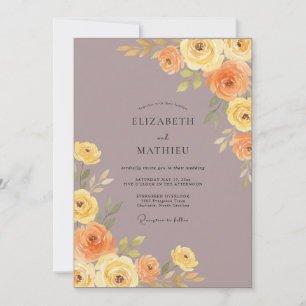 Invitación Boda de ranúnculo de eucalipto amarillo malva