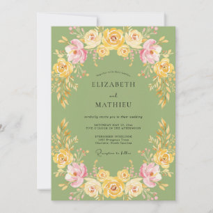 Invitación Boda de ranúnculo de eucalipto amarillo oliva