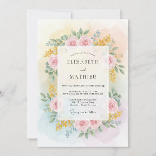 Invitación Boda de ranúnculo de eucalipto amarillo pastel
