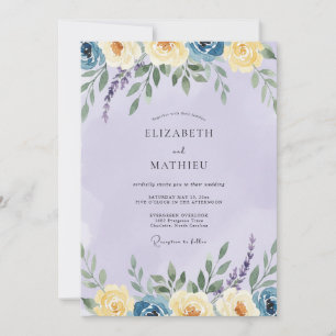 Invitación Boda de ranúnculo de eucalipto amarillo pervinca