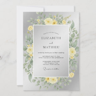 Invitación Boda de ranúnculo de eucalipto amarillo plateado