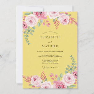 Invitación Boda de ranúnculo de eucalipto amarillo soleado