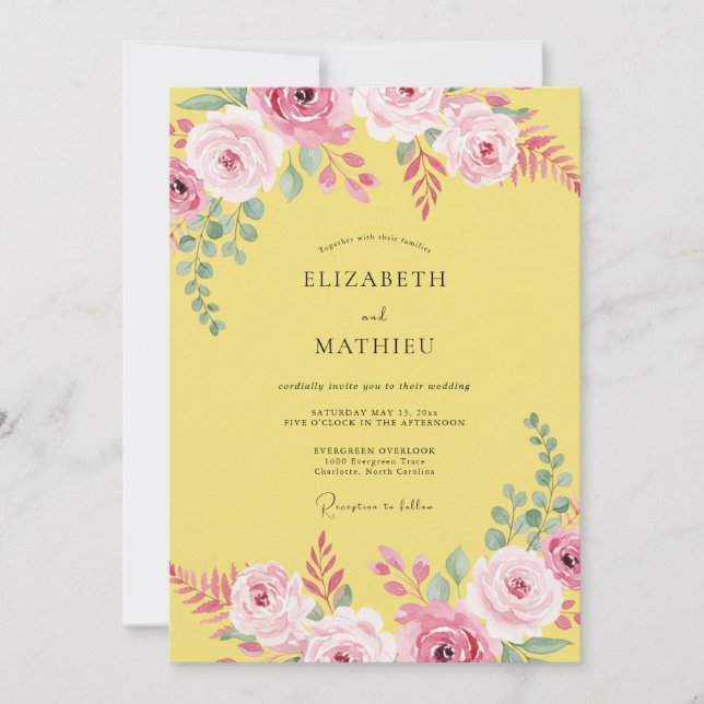 Invitación Boda de ranúnculo de eucalipto amarillo soleado (Anverso)