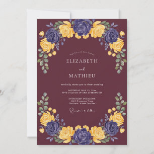 Invitación Boda de ranúnculo de eucalipto amarillo vino