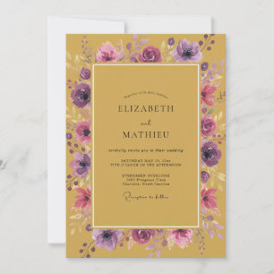 Invitación Boda de ranúnculo de eucalipto amatista dorada