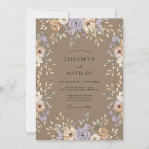 Invitación Boda de ranúnculo de eucalipto amatista taupe