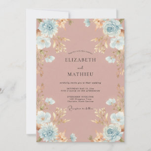 Invitación Boda de ranúnculo de eucalipto aqua rosa polvorien