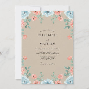 Invitación Boda de ranúnculo de eucalipto azul aciano broncea
