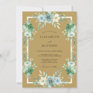 Invitación Boda de ranúnculo de eucalipto azul dorado