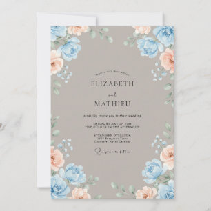 Invitación Boda de ranúnculo de eucalipto azul grisáceo