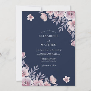 Invitación Boda de ranúnculo de eucalipto azul marino