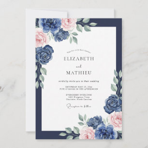 Invitación Boda de ranúnculo de eucalipto azul marino con toq