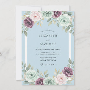 Invitación Boda de ranúnculo de eucalipto azul polvo
