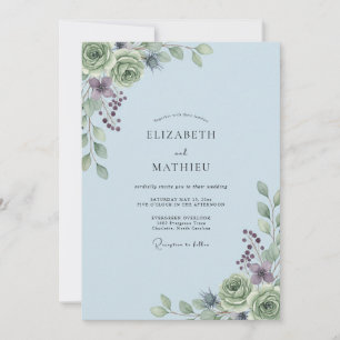 Invitación Boda de ranúnculo de eucalipto azul polvoriento