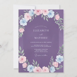 Invitación Boda de ranúnculo de eucalipto azul púrpura