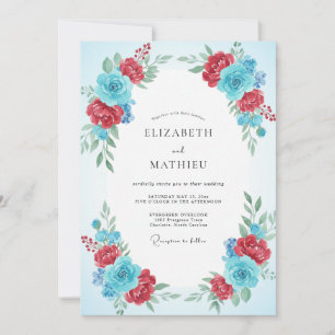 Invitación Boda de ranúnculo de eucalipto azul rubí