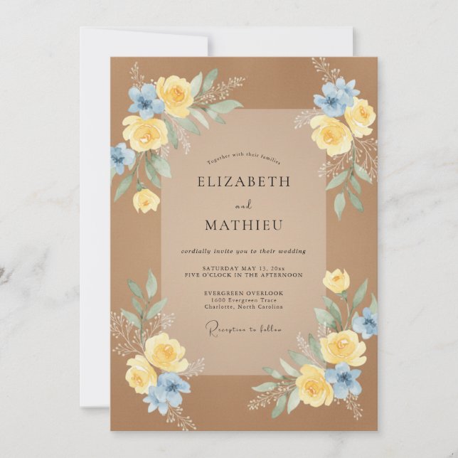 Invitación Boda de ranúnculo de eucalipto azul tan (Anverso)
