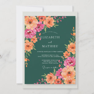 Invitación Boda de ranúnculo de eucalipto azul teñido oscuro