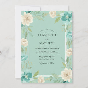 Invitación Boda de ranúnculo de eucalipto azul verde menta