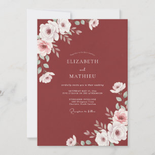 Invitación Boda de ranúnculo de eucalipto blanco oxidado