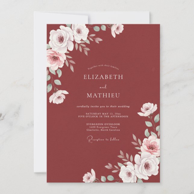 Invitación Boda de ranúnculo de eucalipto blanco oxidado (Anverso)