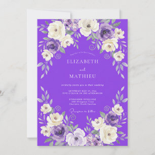 Invitación Boda de ranúnculo de eucalipto blanco violeta