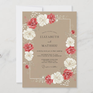Invitación Boda de ranúnculo de eucalipto carmesí taupe