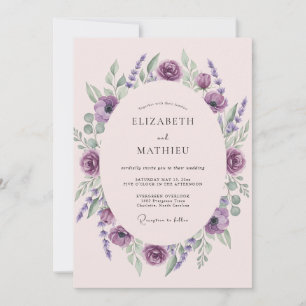 Invitación Boda de ranúnculo de eucalipto ciruela amatista