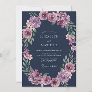 Invitación Boda de ranúnculo de eucalipto ciruela de medianoc