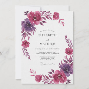 Invitación Boda de ranúnculo de eucalipto ciruela magenta