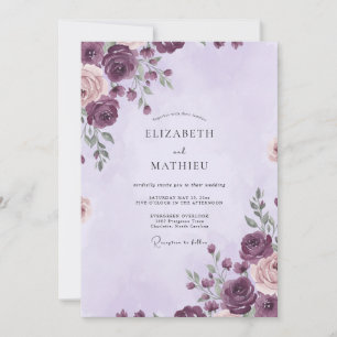 Invitación Boda de ranúnculo de eucalipto ciruela profunda
