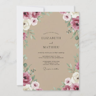 Invitación Boda de ranúnculo de eucalipto ciruela taupe