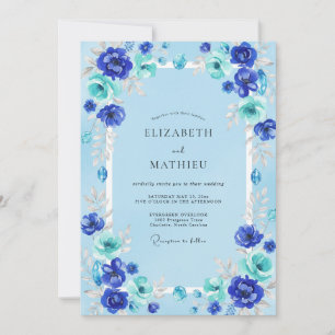 Invitación Boda de ranúnculo de eucalipto cobalto azul