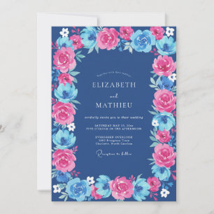 Invitación Boda de ranúnculo de eucalipto cobalto fucsia