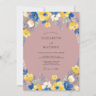 Invitación Boda de ranúnculo de eucalipto cobalto malva