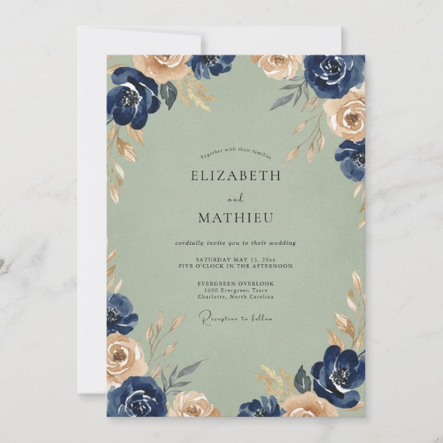 Invitación Boda de ranúnculo de eucalipto con champán de la m (Anverso)