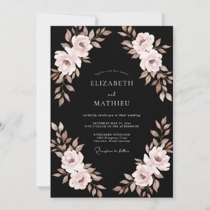 Invitación Boda de Ranúnculo de Eucalipto con Champán Negro