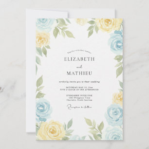 Invitación Boda de ranúnculo de eucalipto con cielo amarillo 