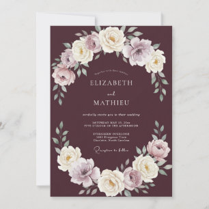 Invitación Boda de ranúnculo de eucalipto con crema de ciruel