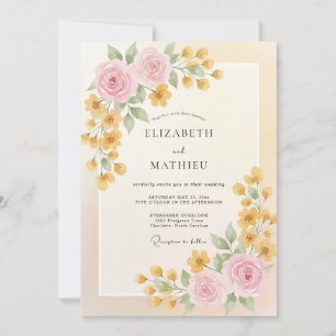 Invitación Boda de ranúnculo de eucalipto con crema dorada