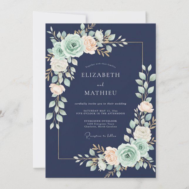 Invitación Boda de ranúnculo de eucalipto con menta de median (Anverso)