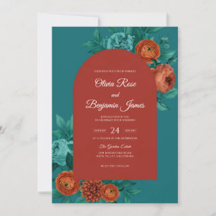 Invitación Boda de ranúnculo de eucalipto con óxido teal