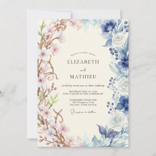 Invitación Boda de ranúnculo de eucalipto con rubor de aciano