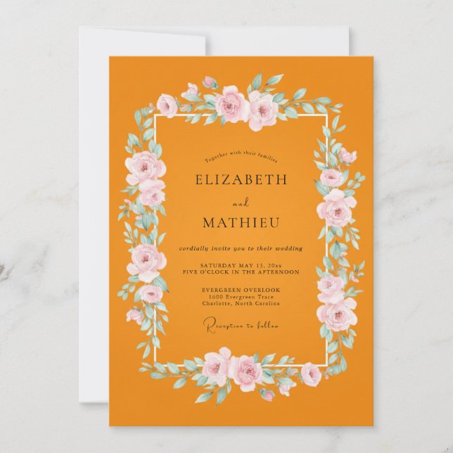 Invitación Boda de ranúnculo de eucalipto con rubor de calénd (Anverso)